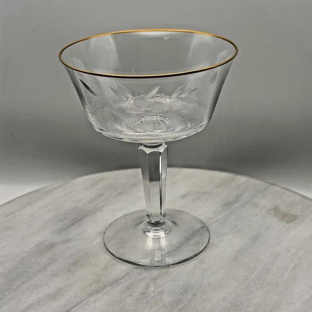 Vintage Lenox Autumn Champagne Tall Sherbet Glass Gold Rim Etched 1975-76